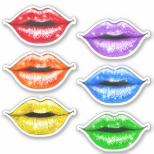Sticker Parties scintillant Rainbow Love Lips