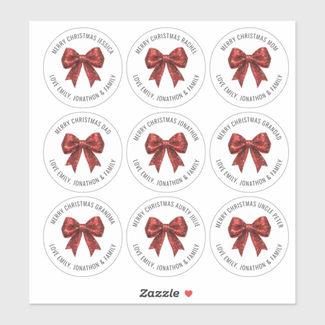 Sticker Parties scintillant rouge Bow noms individuels Joy (Feuille)