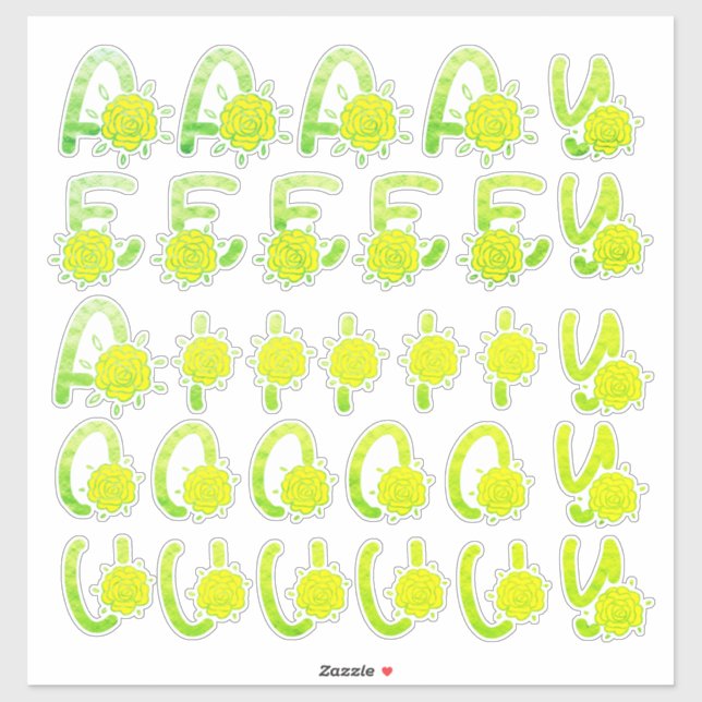 Sticker Parties scintillant Vert Jaune Floral Monogrammes  (Feuille)