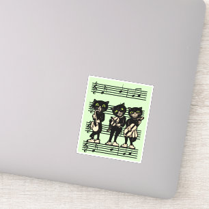 Sticker Partition de trois chats noirs musicaux Vert