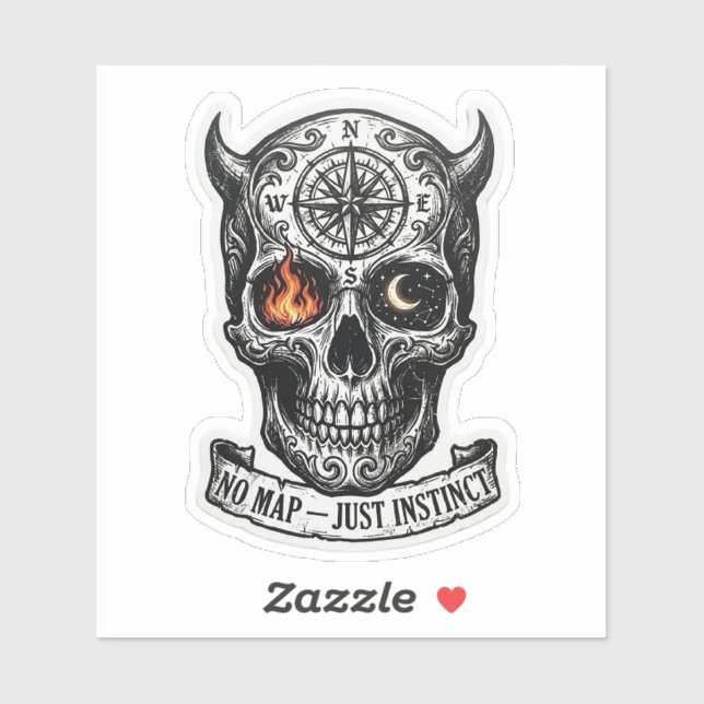 Sticker Pas de carte, juste l'instinct Crâne à cornes Auto (Feuille)