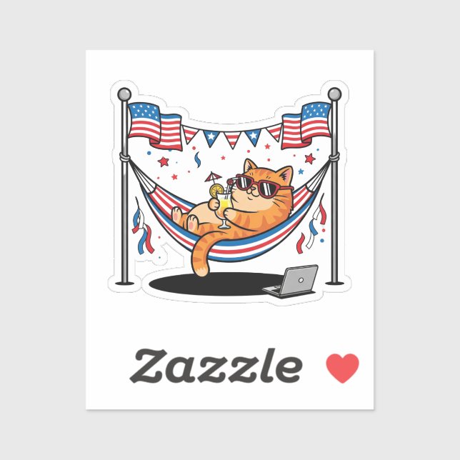 Sticker Pas de travail, tout Purr - Lazy Patriotic Chat (Feuille)