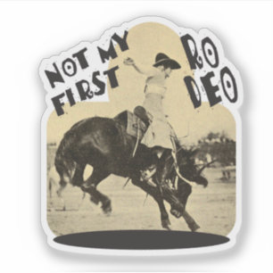 Sticker Pas Mon Premier Rodéo avec Photo de Cowgirl Vintag