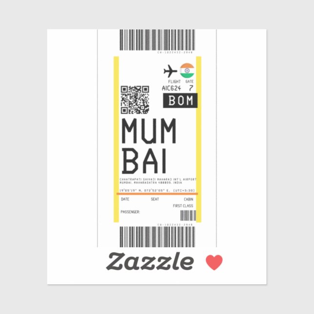 Sticker Passe d'embarquement à Mumbai (BOM) (Feuille)