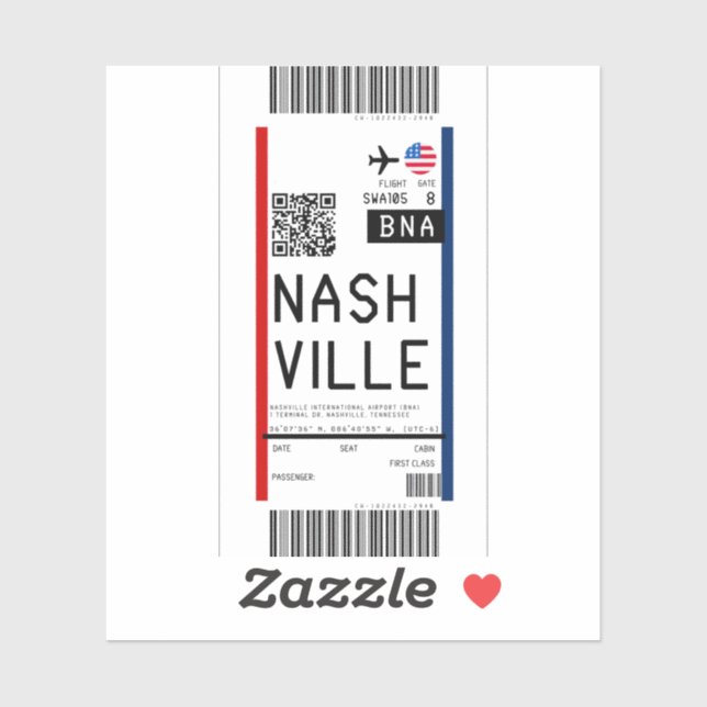 Sticker Passe d'embarquement à Nashville (BNA) (Feuille)