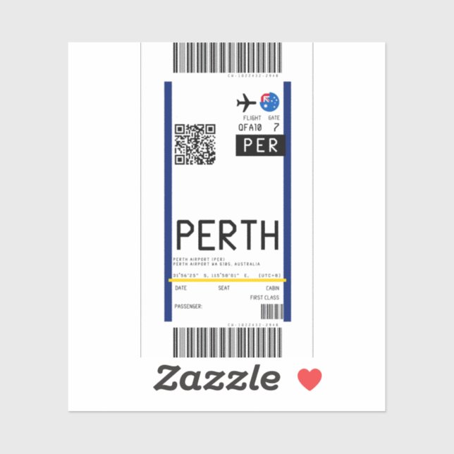 Sticker Passe d'embarquement à Perth (PER) (Feuille)