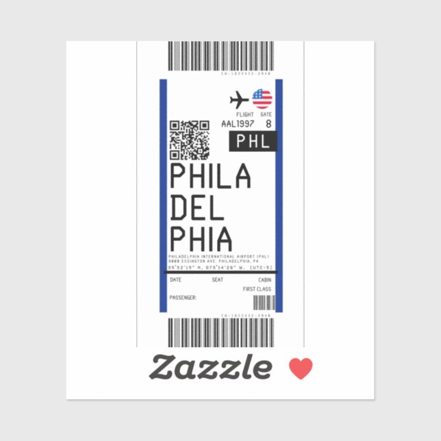 Sticker Passe d'embarquement à Philadelphie (PHL) (Feuille)