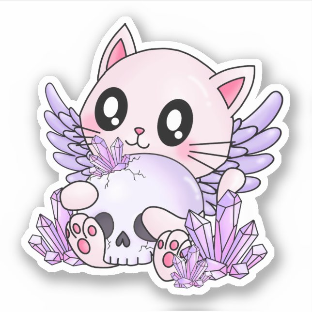 Sticker Pastel Goth Chat & Crâne (Devant)