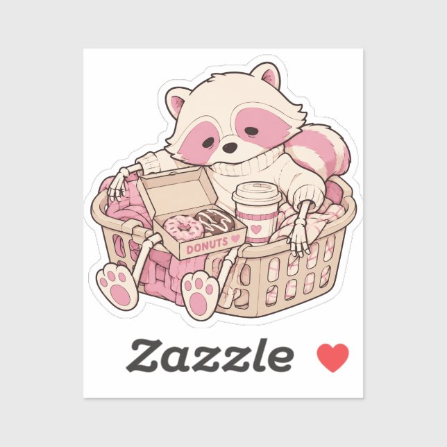Sticker Pastel Goth Rose Raton laveur Squelette Donut Café (Feuille)