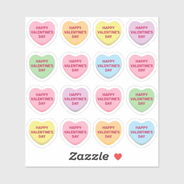 Sticker Pastel Heureuse Sainte-Valentin bonbons personnali (Feuille)