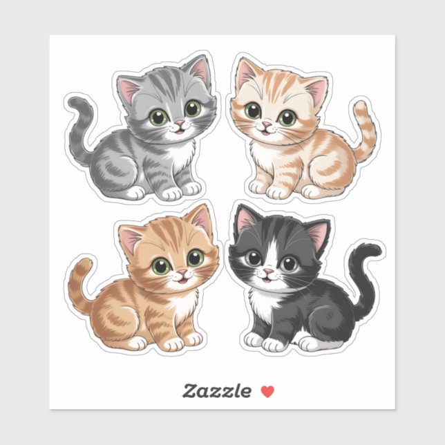 Sticker Pastel Kittens & Coeur Temps de jeu (Feuille)