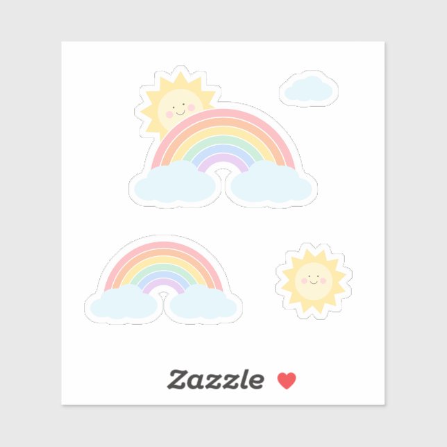 Sticker Pastel Rainbow Sunshine Custom-Cut Vinyl (Feuille)