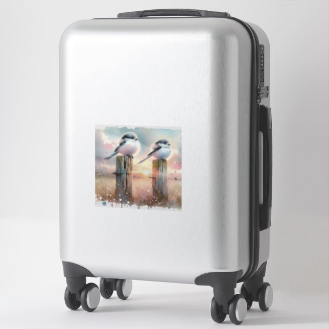 Sticker Pastel Watercolor Birds Fencepost Sunset (Sur valise)