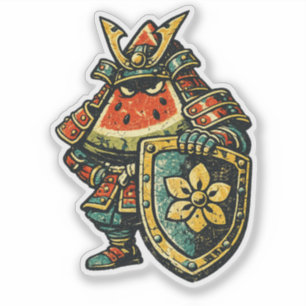 Sticker Pastèque Shogun — Samouraï Fruit Drôle Vintage