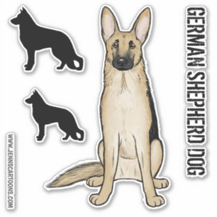 Sticker Pasteur berger léger chien de dessin et silhouette