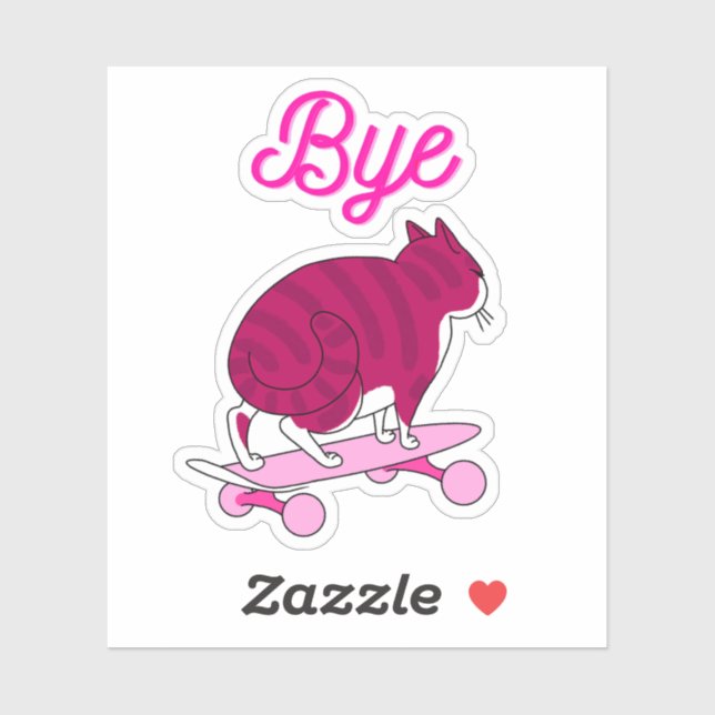 Sticker Patinage de chat rose avec le texte du contour (Feuille)