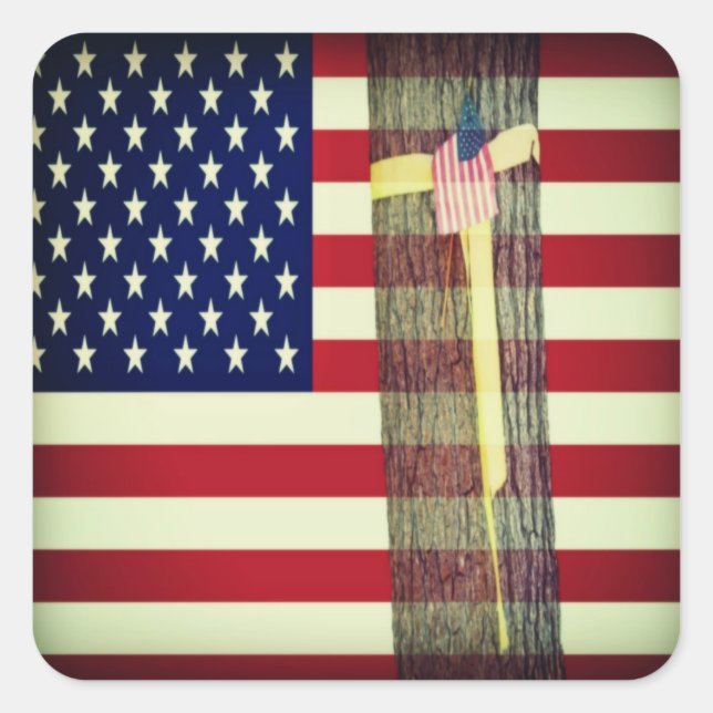 Sticker Patriotic American Flag et Yellow Ribbon (Devant)