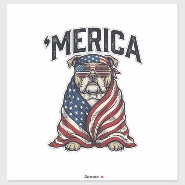 Sticker Patriotic Bulldog 'Merica Vintage Vector Shirt Des (Feuille)