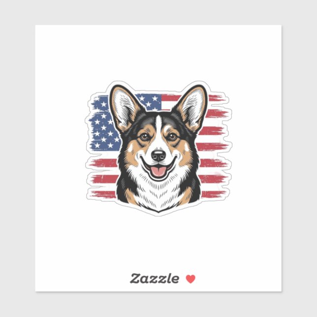 Sticker Patriotic Corgi American Flag Vintage Vector Desig (Feuille)