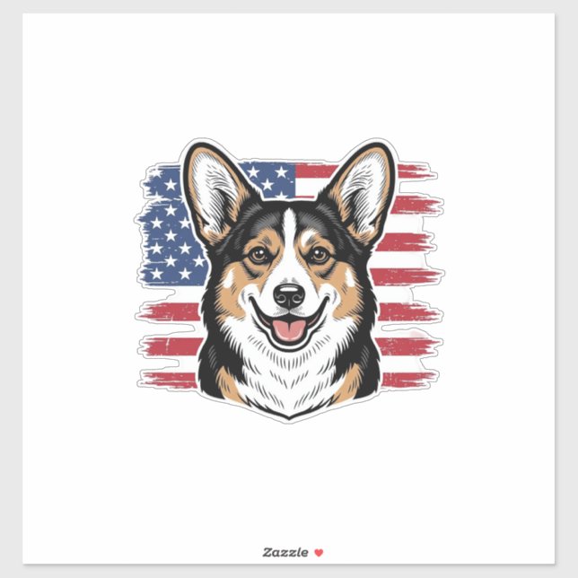 Sticker Patriotic Corgi American Flag Vintage Vector Desig (Feuille)