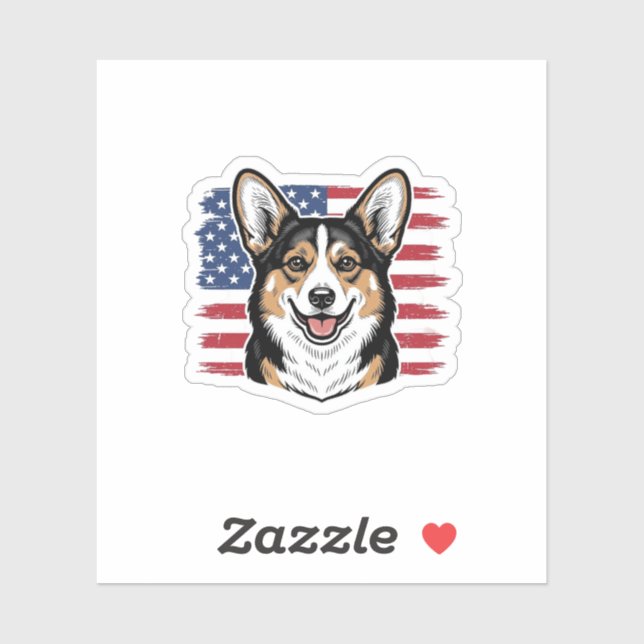 Sticker Patriotic Corgi American Flag Vintage Vector Desig (Feuille)