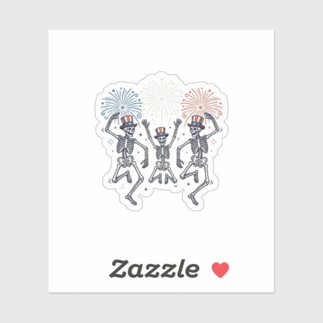 Sticker Patriotic Dancing Skeleton Fireworks Vintage Shirt (Feuille)
