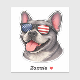 Sticker Patriotic French Bulldog Wearing American Flag 