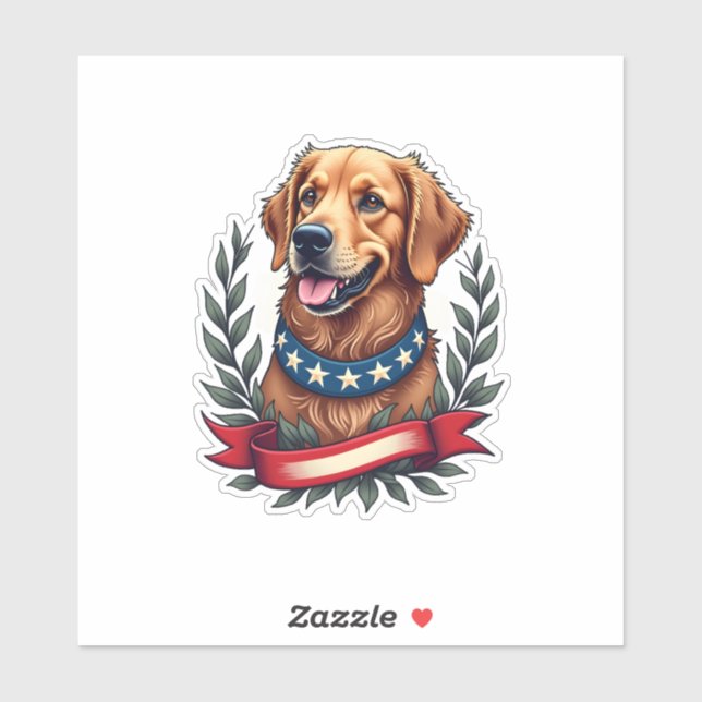 Sticker Patriotic Golden Retriever Americana Art Tee 2 (Feuille)