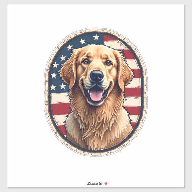 Sticker Patriotic Golden Retriever Badge Vintage Tee 4 (Feuille)