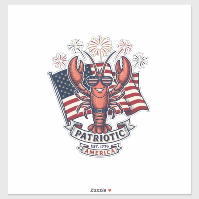 Sticker Patriotic Lobster Flag Vintage Engraving T-Shirt_1 (Feuille)