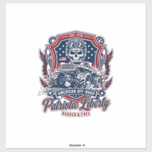 Sticker Patriotique 1776 Hors Route Crâne Monster Truck Lo