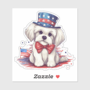 Sticker Patriotique 4 juillet Blanc Chiot Mignon Chien-435
