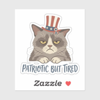 Sticker Patriotique mais Fatigué Funny Grumpy Cat 4 juille