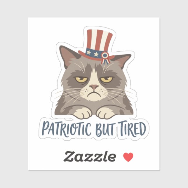 Sticker Patriotique mais Fatigué Funny Grumpy Cat 4 juille (Feuille)