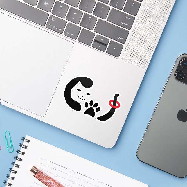 Sticker Patte de chat mignonne (Ordinateur portable avec iPhone)