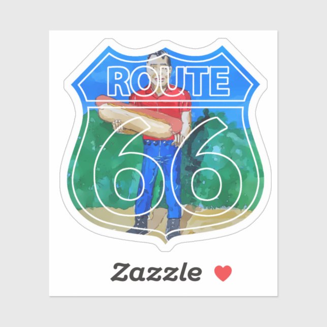 Sticker Paul Bunyon Hot Dog homme sur la route 66 (Feuille)
