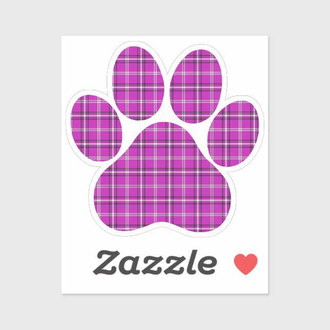 Sticker Paw Shape Plaid Pink Purple Cat Dog (Feuille)