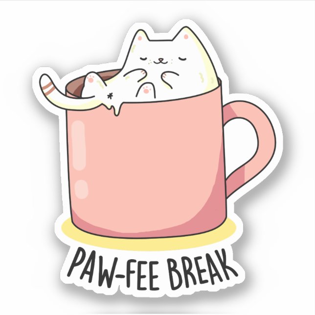 Sticker Pawfee Break Funny Cat Pun de café (Devant)