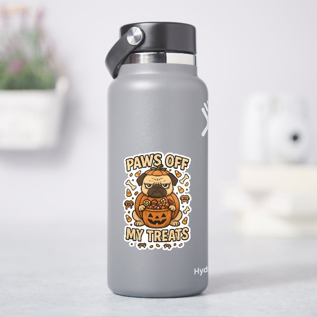Sticker Paws Off My Treats Grumpy Pug Citrouille Halloween (HydroFlask)