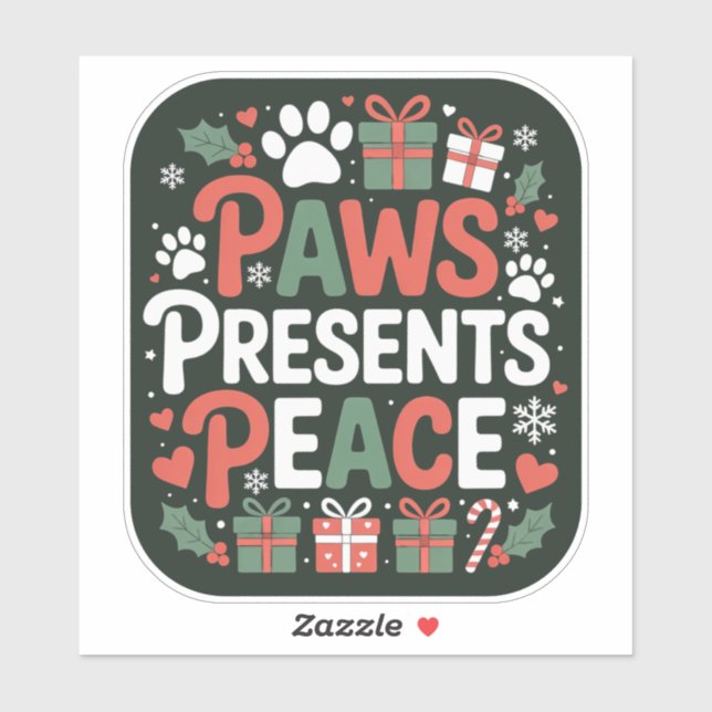 Sticker Paws Presents Peace - Badge de chien de vacances (Feuille)