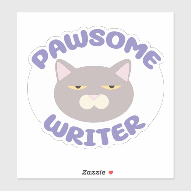Sticker Pawsome Writer Fun Kitty Caractère Design (Feuille)