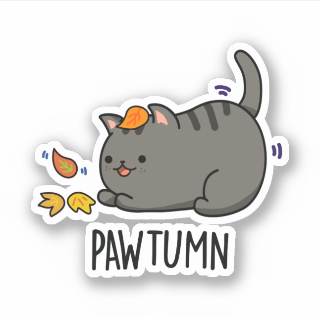 Sticker Pawtume mignon Automne Kitty Cat Pun (Devant)