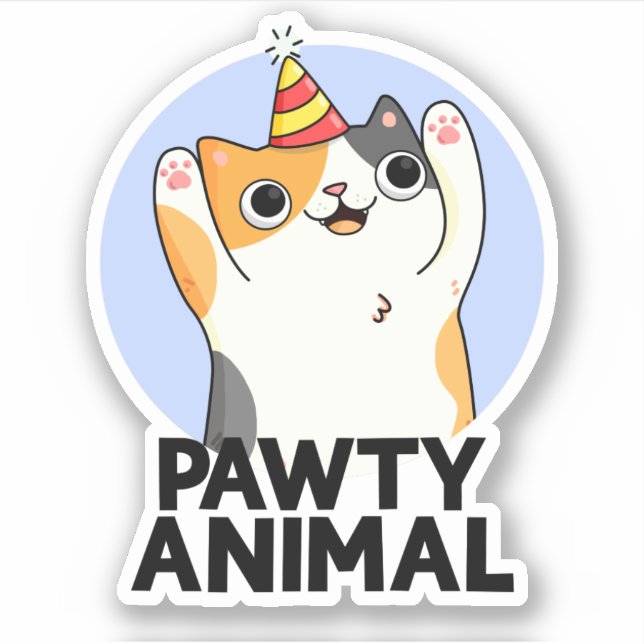 Sticker Pawty Animal Funny Party Chat Pun (Devant)