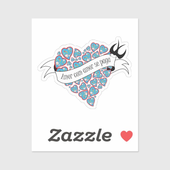 Sticker Payer l'amour avec l'amour illustré proverbe portu (Feuille)