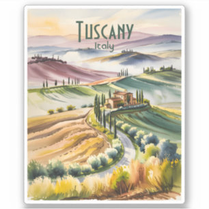 Sticker Paysage aquarelle des collines roulantes de Toscan