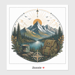 Sticker Paysage artistique d'aventure sauvage alpine vinta