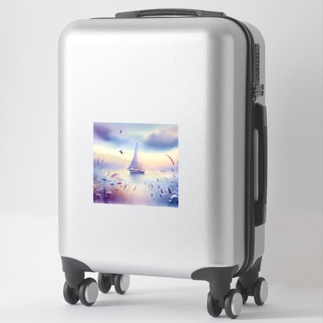 Sticker Paysage côtier de voilier pastel (Sur valise)