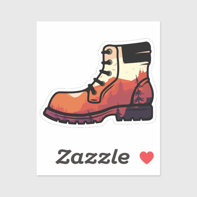 Sticker Paysage de chaussure Randonnée rétro - Coucher de  (Feuille)