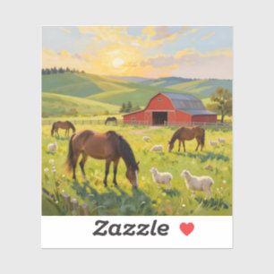 Sticker Paysage de grange pastoral – Matinée de Meadowligh