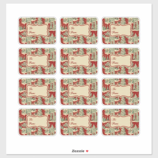 Sticker Paysage de Noël rétro vintage (Feuille)
